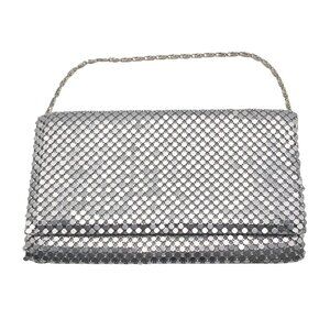 NWT Vintage Y2K Silver Metal Mesh Clutch Evening Bag Strap Prom Formal Glam Gray